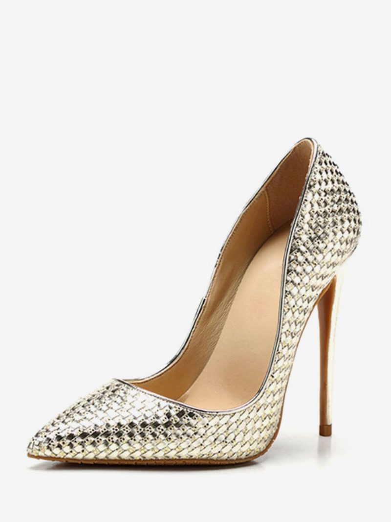 Goldene High Heels Für Damen Im Gewebten Stil Mit Spitzer Zehenpartie Und Stiletto-absatz - Gold