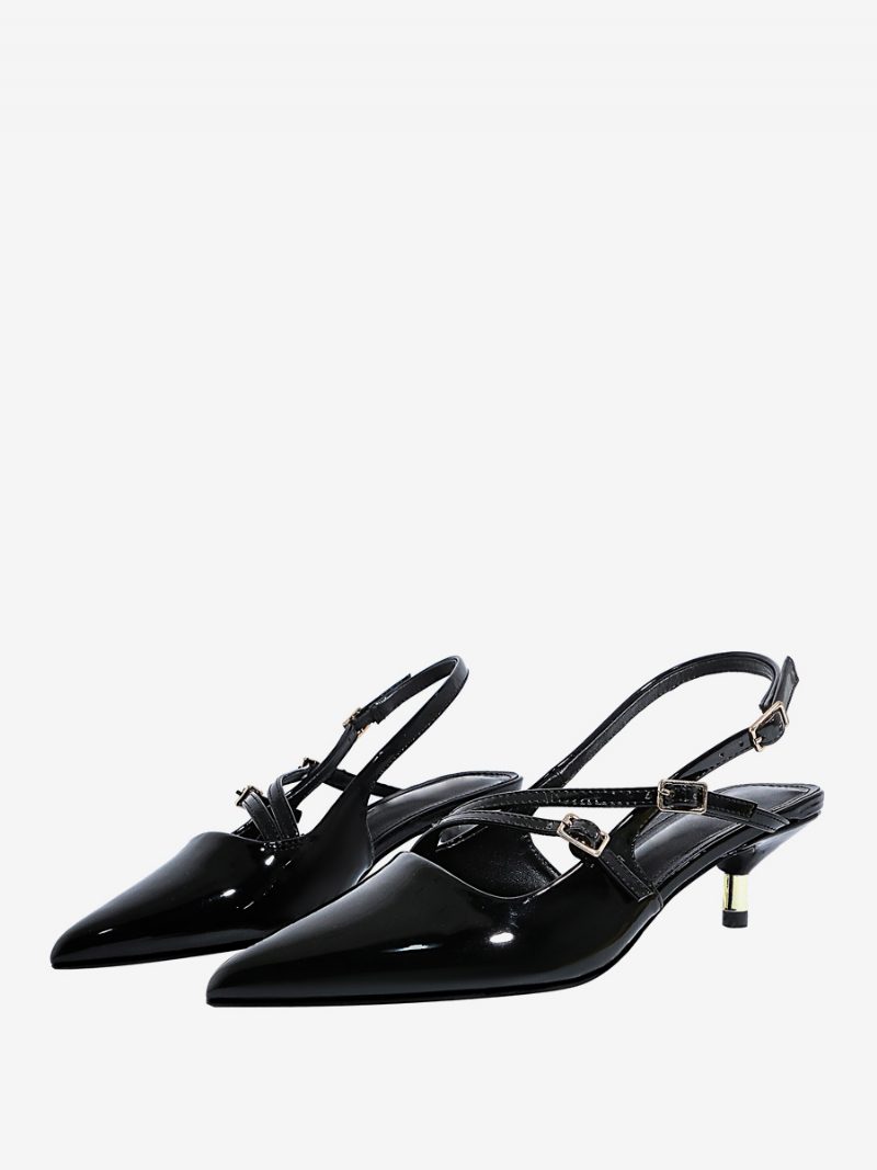 Kitten Heek Pumps Schwarze Slingback-absätze Mit Spitzer Zehenpartie Für Damen