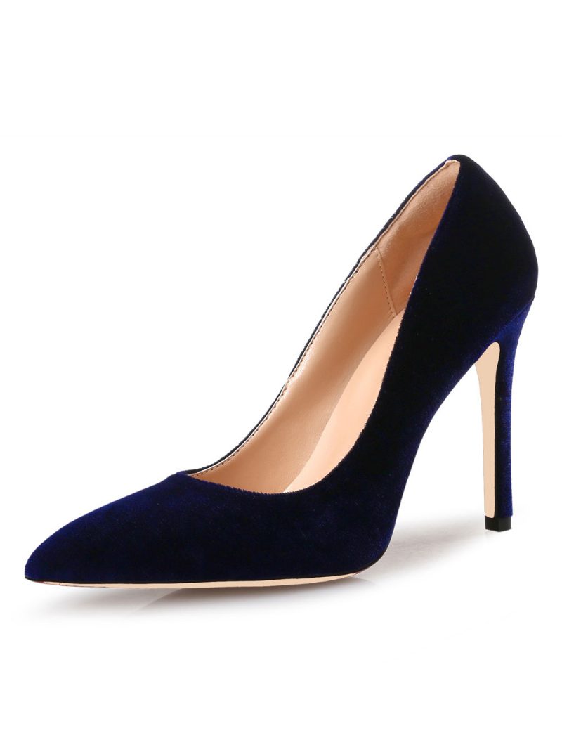 Königsblaue High Heels Aus Samt Mit Spitzer Zehenpartie Stiletto-absatz Slip-on-pumps Für Damen