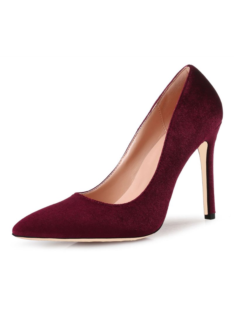 Königsblaue High Heels Aus Samt Mit Spitzer Zehenpartie Stiletto-absatz Slip-on-pumps Für Damen - Burgund