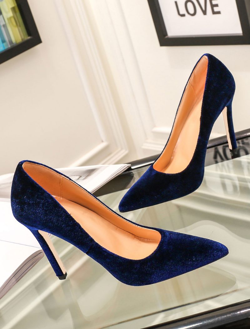 Königsblaue High Heels Aus Samt Mit Spitzer Zehenpartie Stiletto-absatz Slip-on-pumps Für Damen - Tiefblau