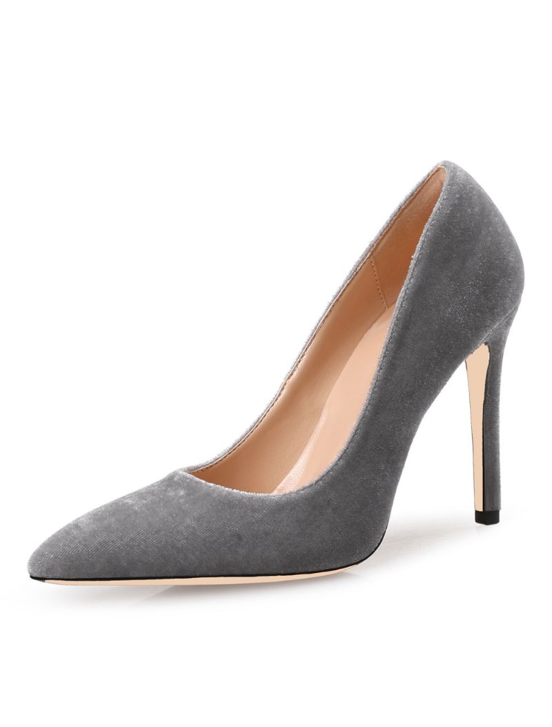 Königsblaue High Heels Aus Samt Mit Spitzer Zehenpartie Stiletto-absatz Slip-on-pumps Für Damen - Silbergrau