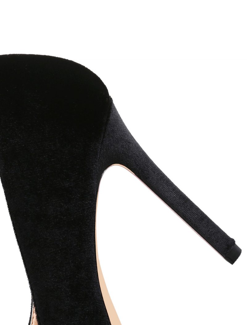 Königsblaue High Heels Aus Samt Mit Spitzer Zehenpartie Stiletto-absatz Slip-on-pumps Für Damen - Schwarz