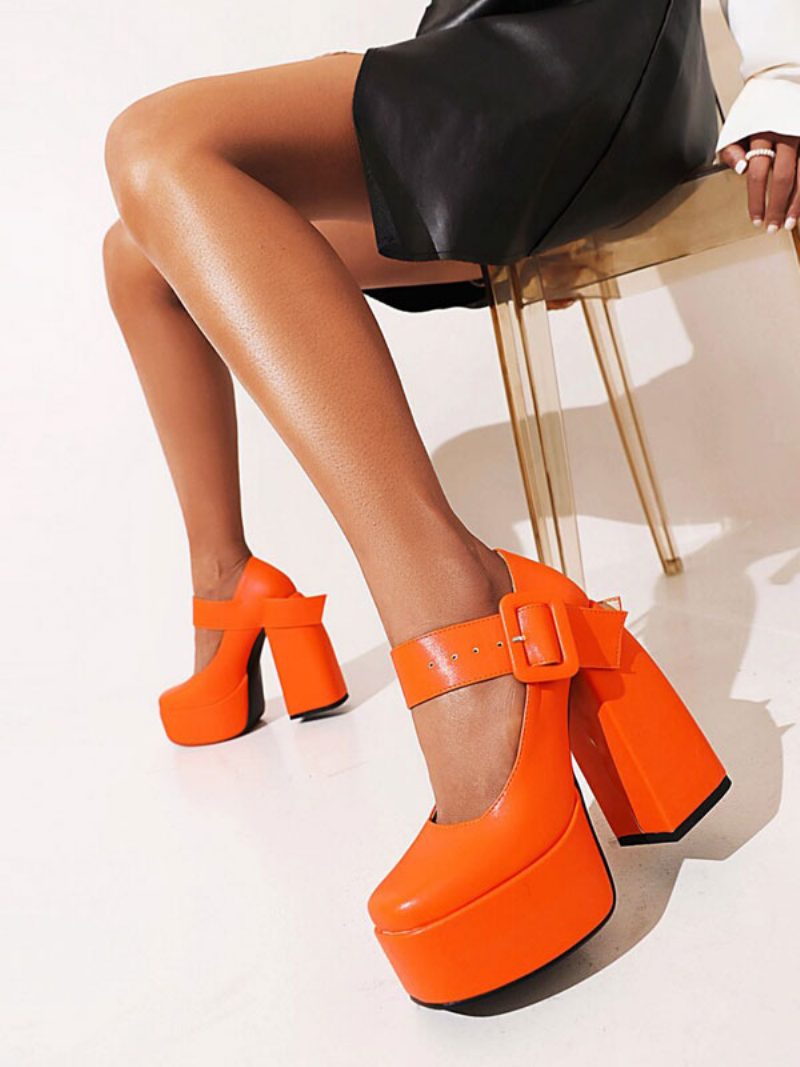 Mary Jane-pumps Mit Plateausohle Und Klobigem Absatz Für Damen - Orange