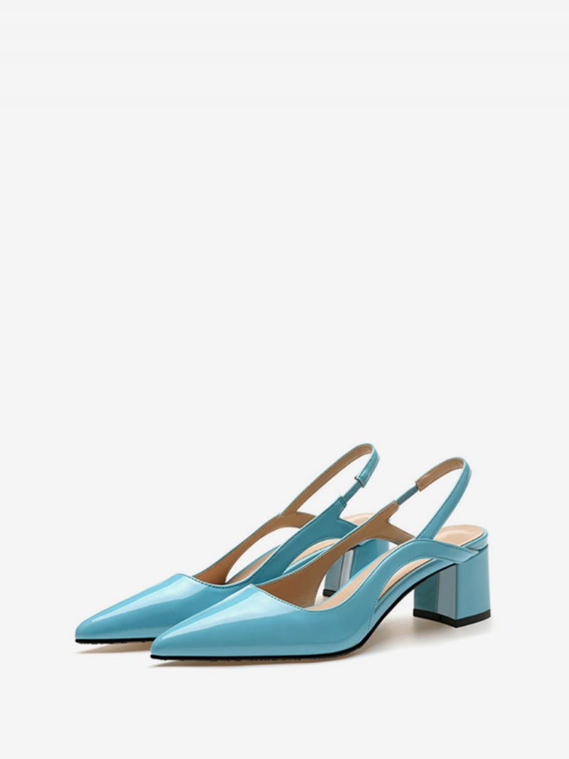 Mittelhohe Absätze Für Damen Schicke Slip-on-absätze Mit Spitzem Zehenbereich Und Klobigem Absatz Glamouröse Blaue Slingback-absätze - Blau