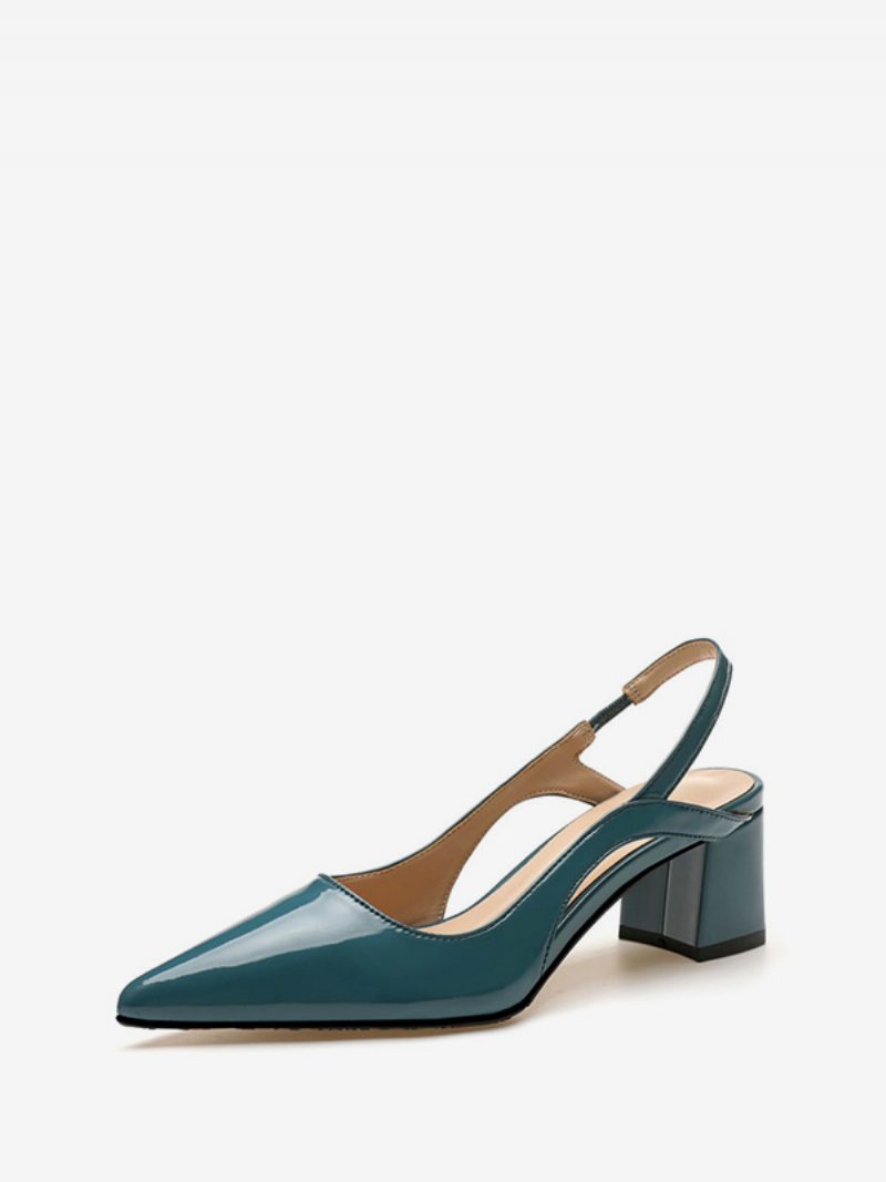 Mittelhohe Absätze Für Damen Schicke Slip-on-absätze Mit Spitzem Zehenbereich Und Klobigem Absatz Glamouröse Blaue Slingback-absätze - Dunkelgrün