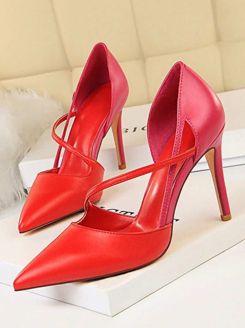 Nude High Heels Damen Spitze Riemchen Stiletto Pumps - Rot