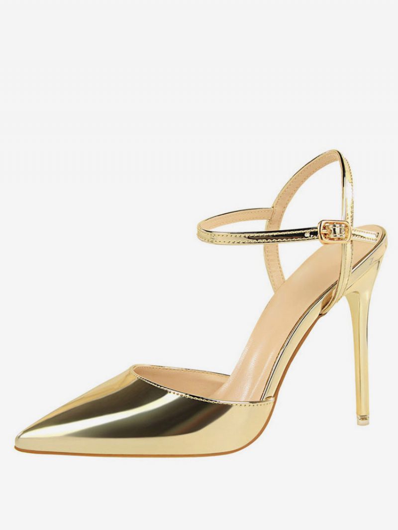 Nudefarbene High Heels Mit Spitzer Zehenpartie Und Slingback-pumps Für Damen - Gold