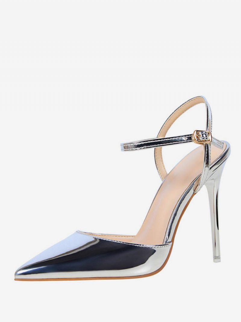 Nudefarbene High Heels Mit Spitzer Zehenpartie Und Slingback-pumps Für Damen - Silber