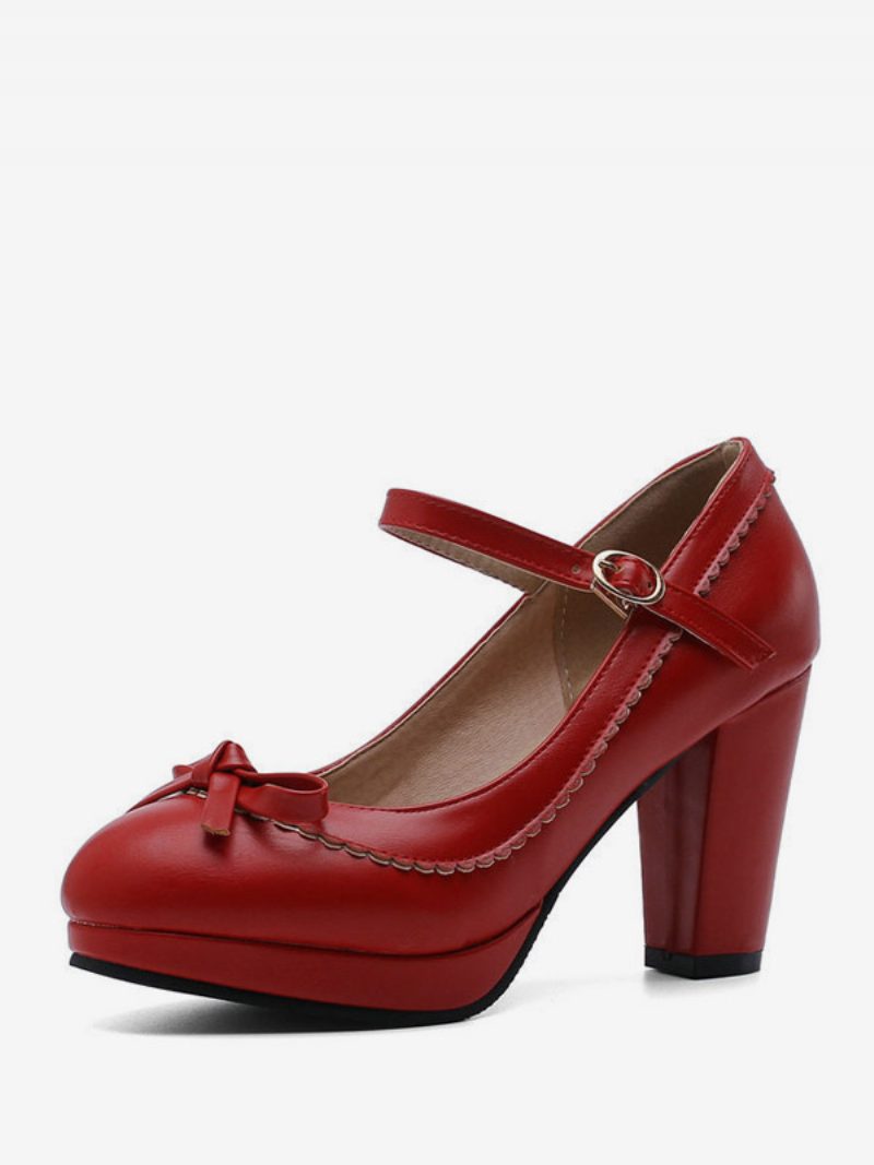 Rosa Mary Jane-schuhe Für Damen Mit Runder Zehenpartie Und Kitten-heel-vintage-schuhen - Rot