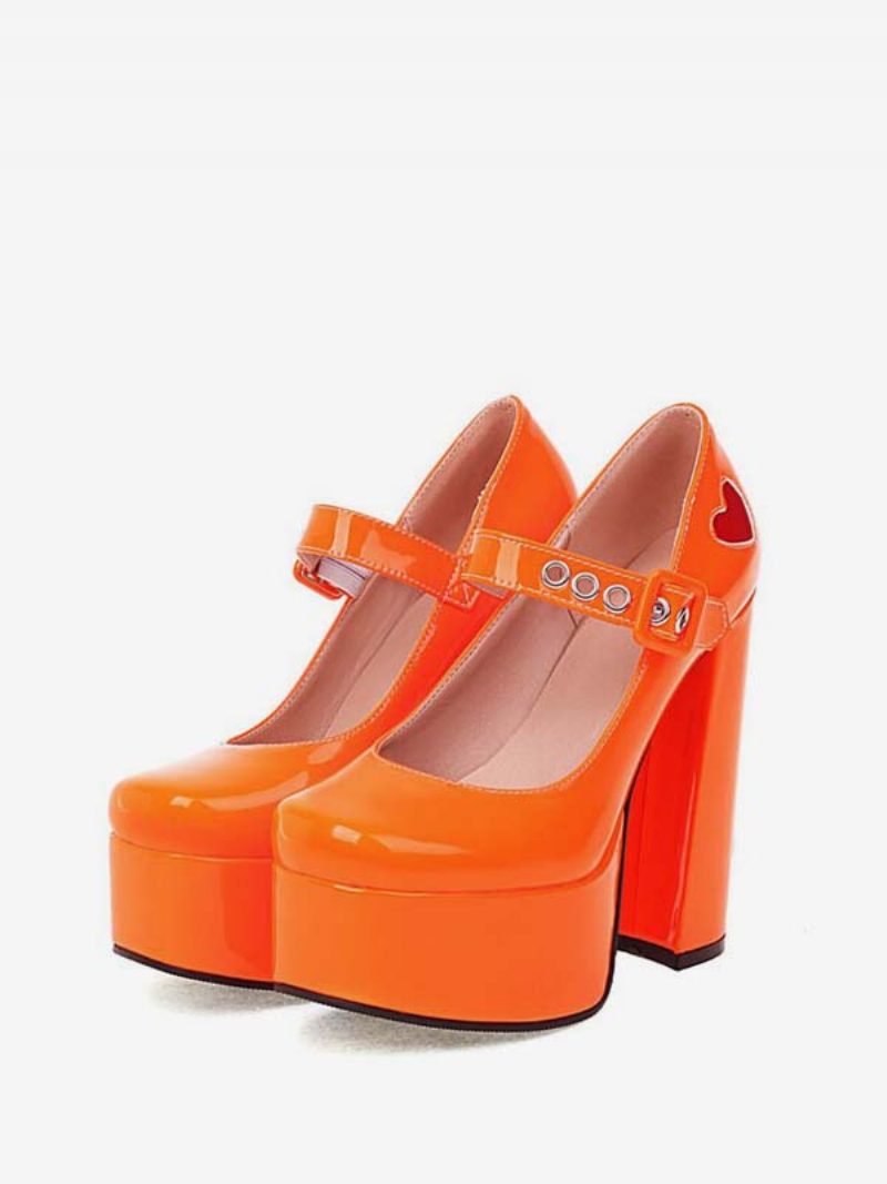 Rote Herz-plateau-mary-jane-heels Für Damen - Orangerot