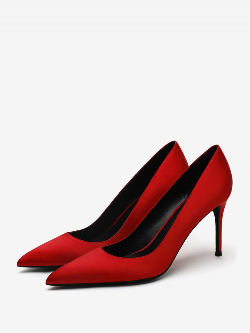 Satin-high-heels Für Damen Schwarz Mit Spitzer Zehenpartie Und Stiletto-absatz - Rot