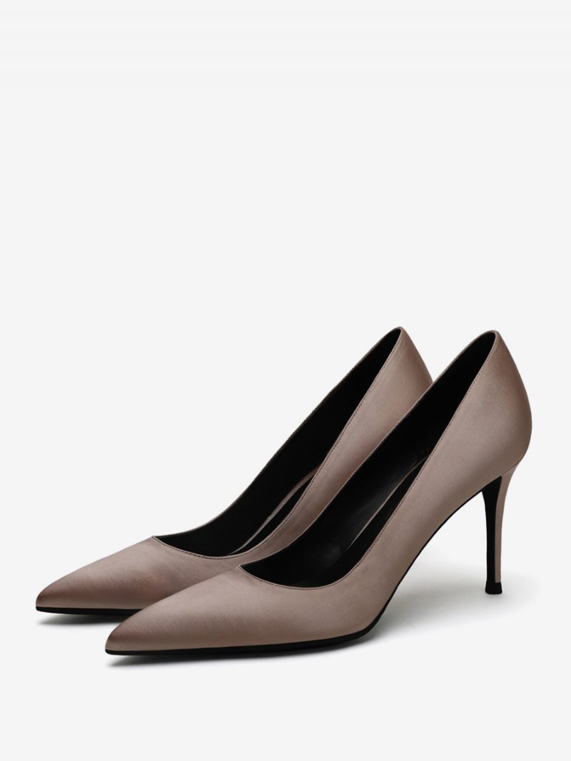 Satin-high-heels Für Damen Schwarz Mit Spitzer Zehenpartie Und Stiletto-absatz - Champagner