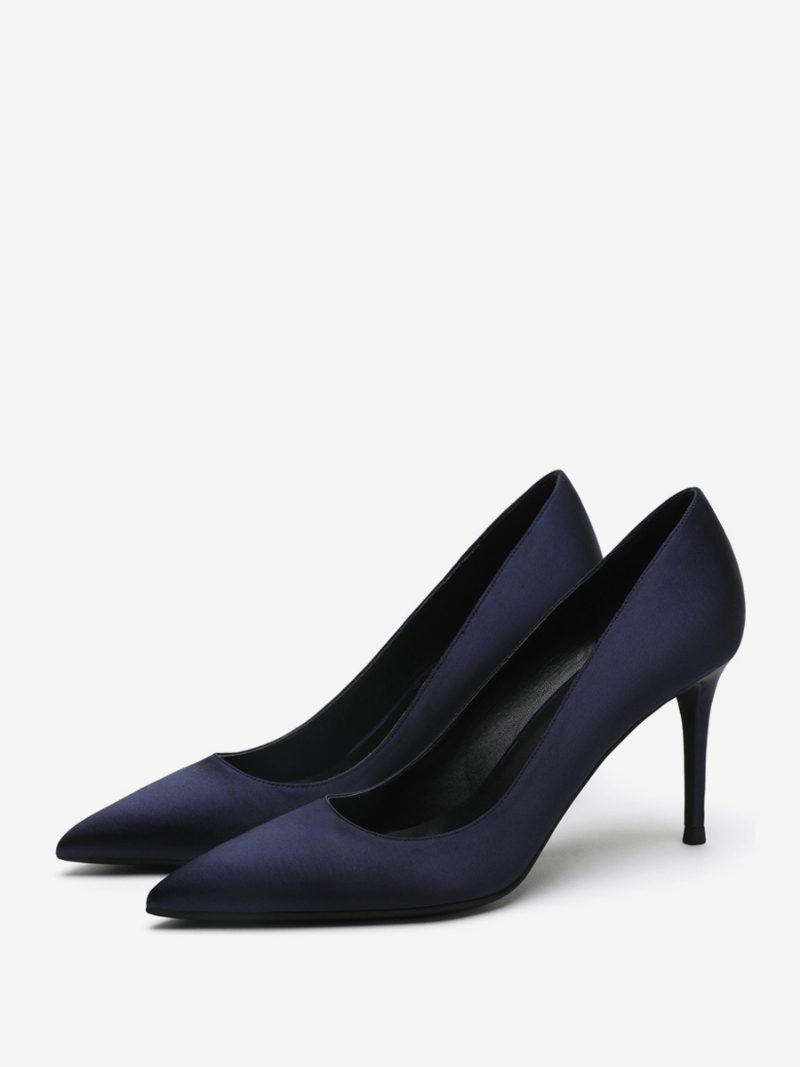 Satin-high-heels Für Damen Schwarz Mit Spitzer Zehenpartie Und Stiletto-absatz - Tiefblau