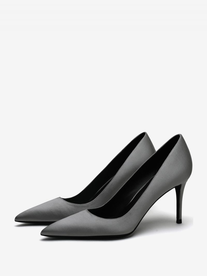 Satin-high-heels Für Damen Schwarz Mit Spitzer Zehenpartie Und Stiletto-absatz - Silber