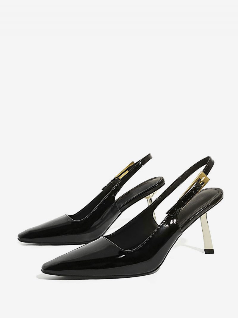 Schwarze Abendschuhe Für Damen Mit Spitzer Zehenpartie Und Speziell Geformten Slingback-pumps Hohem Absatz