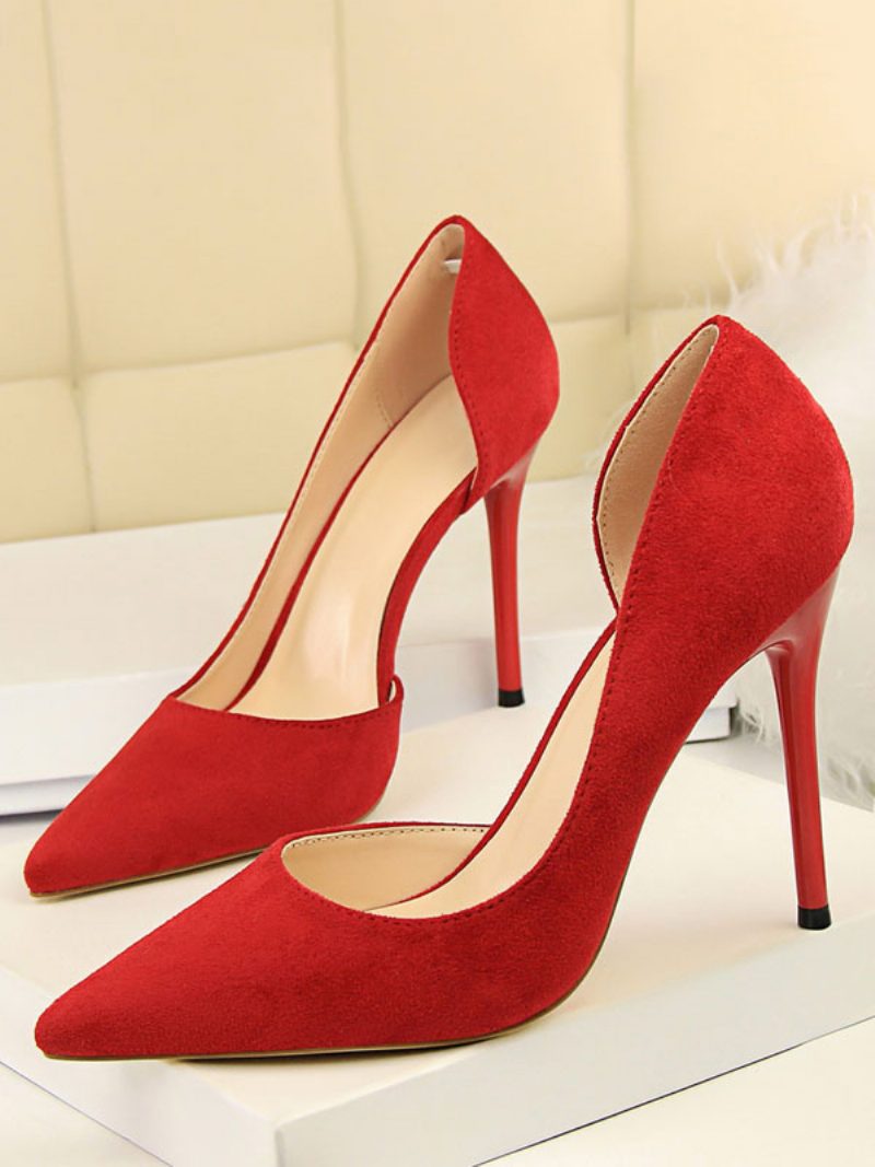 Schwarze High Heels Aus Wildleder Mit Spitzer Zehenpartie Stiletto-absatz Pumps Für Damen - Rot