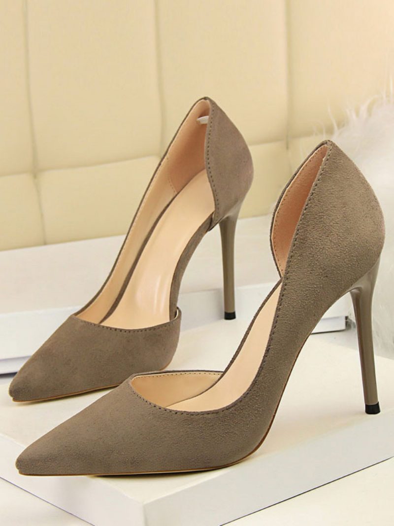 Schwarze High Heels Aus Wildleder Mit Spitzer Zehenpartie Stiletto-absatz Pumps Für Damen - Khaki