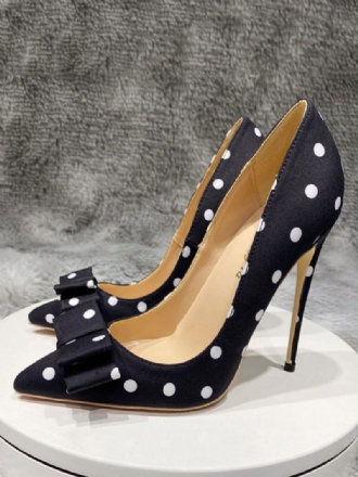 Schwarze High Heels Damen Pumps Mit Spitzer Zehenpartie Schleife Und Polka Dot Vintage-absatz