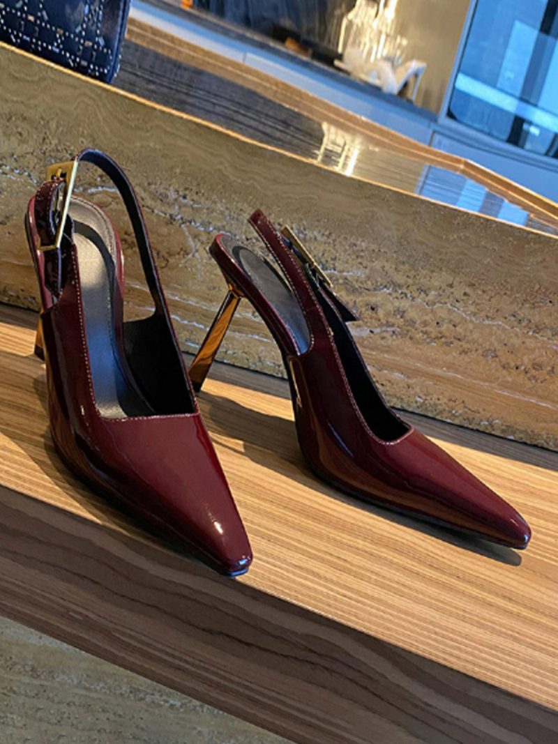 Schwarze High Heels Für Damen Mit Spitzen Zehen Und Slingback-absätzen - Burgund