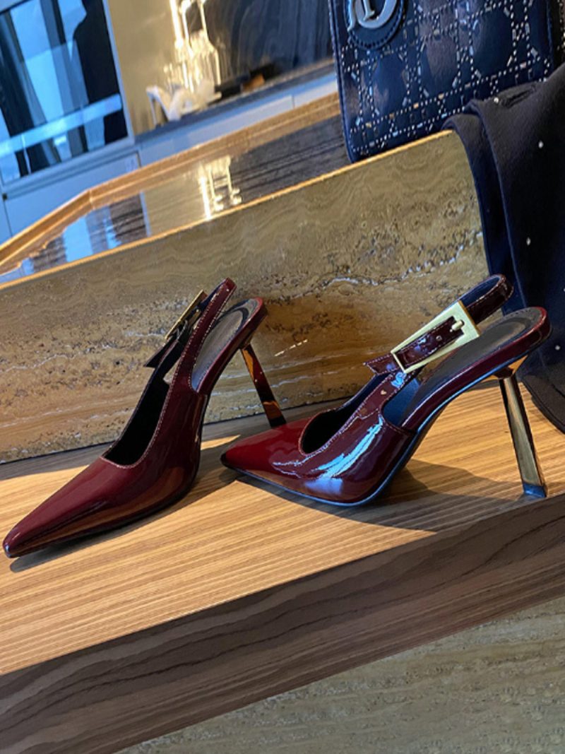 Schwarze High Heels Für Damen Mit Spitzen Zehen Und Slingback-absätzen - Burgund