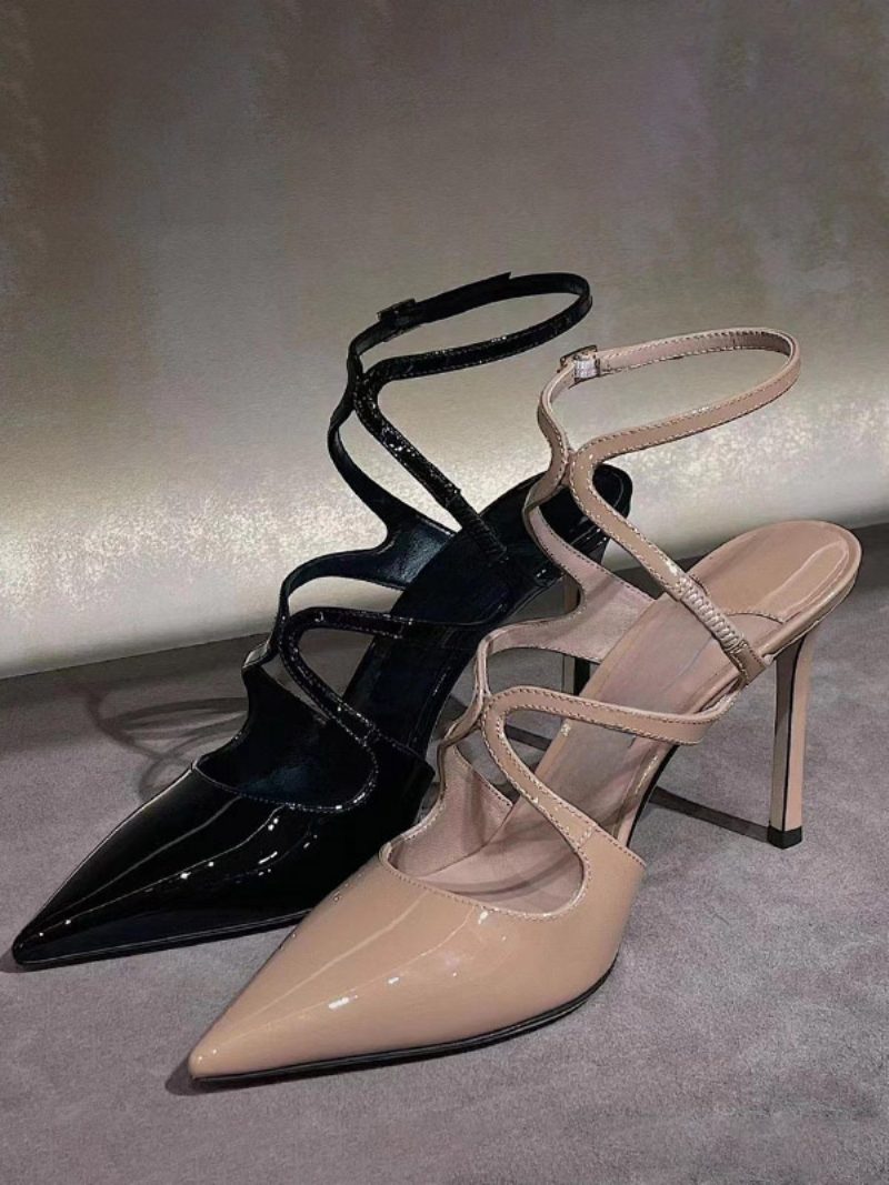 Schwarze High Heels Für Damen Mit Spitzer Zehenpartie Stiletto-absatz Und Riemchenkleid-pumps - Gelb / Rot