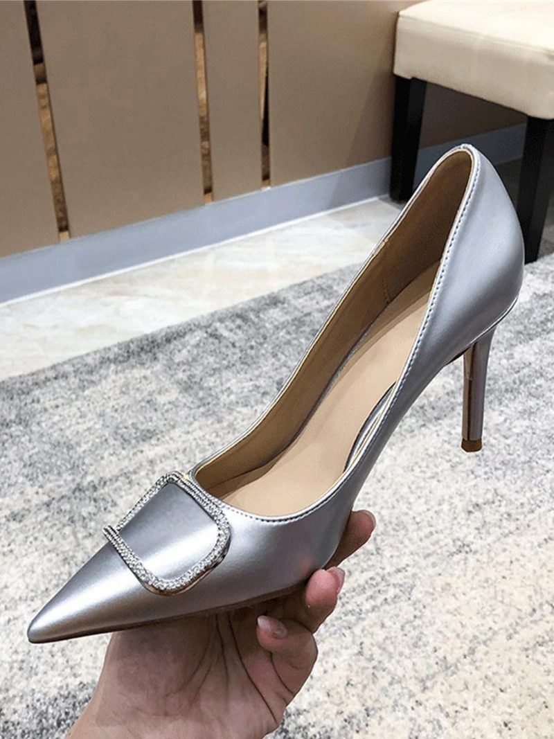 Schwarze High Heels Für Damen Mit Spitzer Zehenpartie Und Stiletto-absatz - Silber