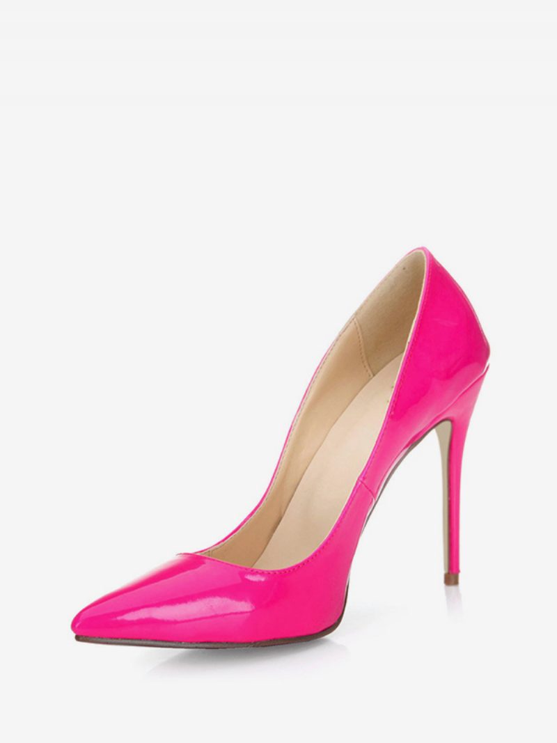 Schwarze High-heels-kleiderschuhe Für Damen Mit Spitzer Zehenpartie Und Stiletto-pumps Aus Lackleder - Fuchsia