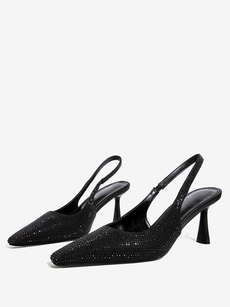 Schwarze Partyschuhe Für Damen Strasssteine Stiletto-absatz Slingback-pumps