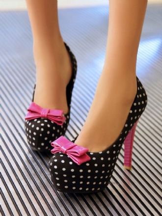 Schwarze Platorm Polka Dot Bow High Heel Vintage-schuhe Für Damen