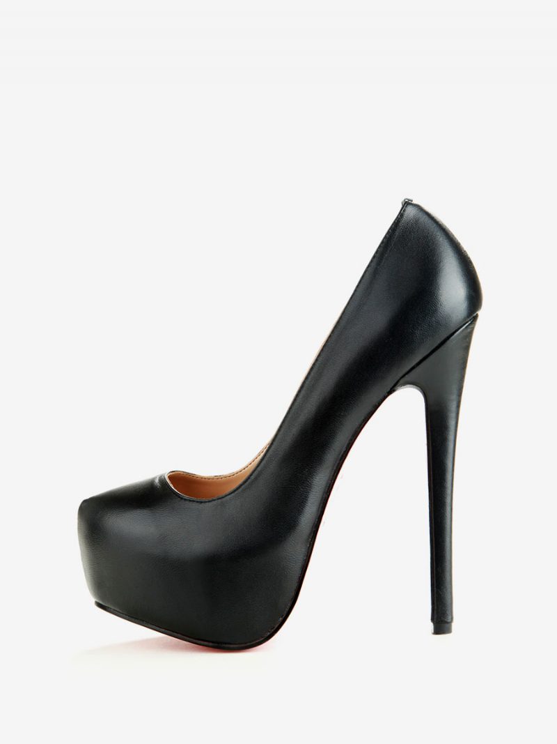 Schwarze Pu-leder-plateau-absatz-stiletto-pumps Für Damen