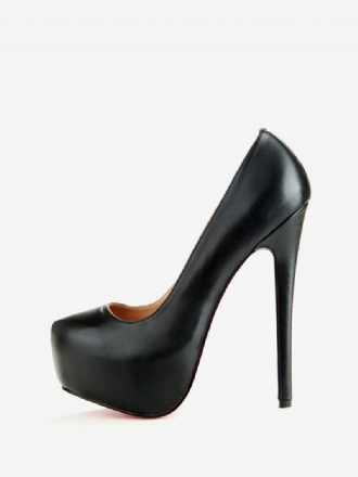 Schwarze Pu-leder-plateau-absatz-stiletto-pumps Für Damen