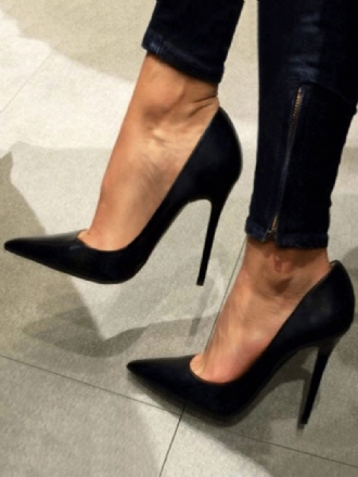 Schwarze Satin-high-heels Spitze Zehen-stiletto-absatz-pumps Für Damen