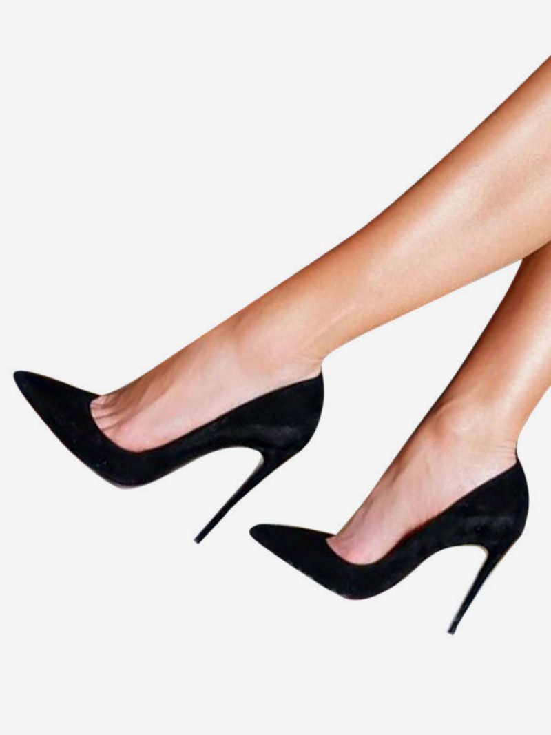 Schwarze Wildleder-stiletto-high-heels Mit Spitzer Zehenpartie Für Damen