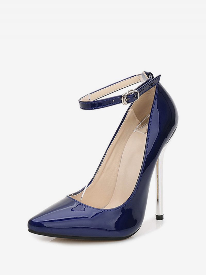 Sexy Knöchelriemen-absätze Schwarze Spitze Zehen-stiletto-absatz-pumps Für Damen - Blau