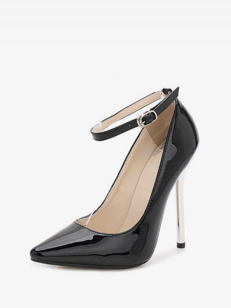 Sexy Knöchelriemen-absätze Schwarze Spitze Zehen-stiletto-absatz-pumps Für Damen - Schwarz