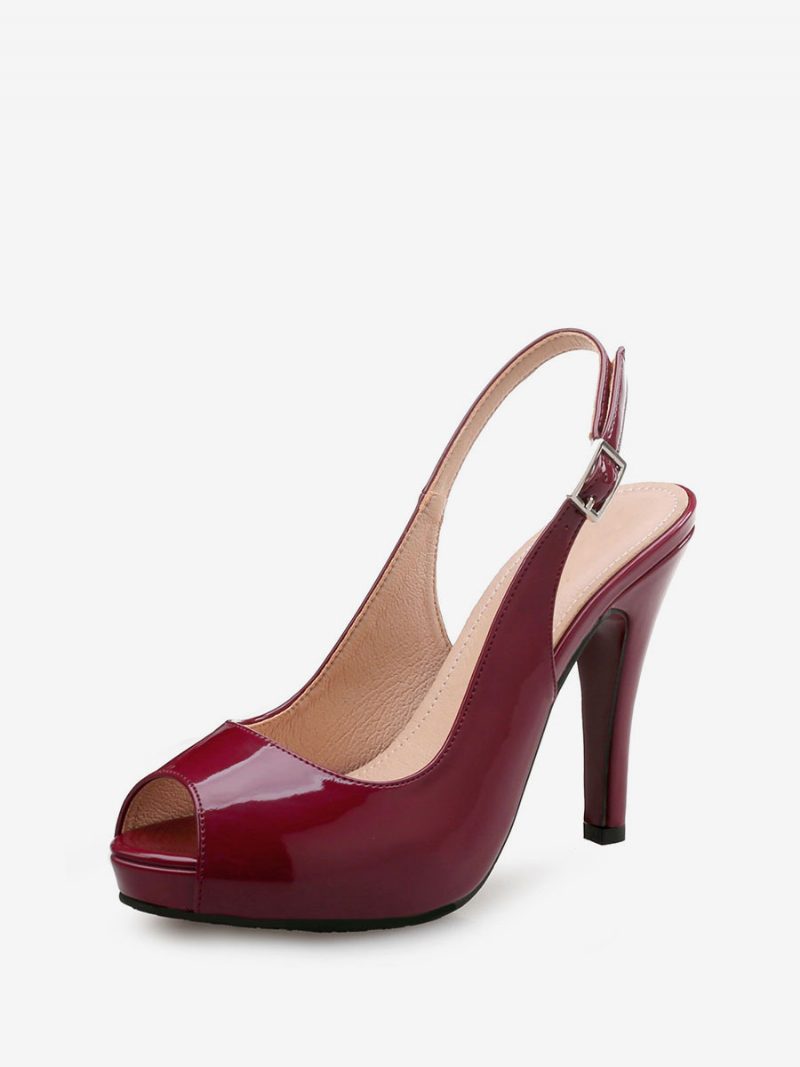 Slingback-pumps Für Damen Peep-toe-stiletto-absatzpumps Burgunderrot