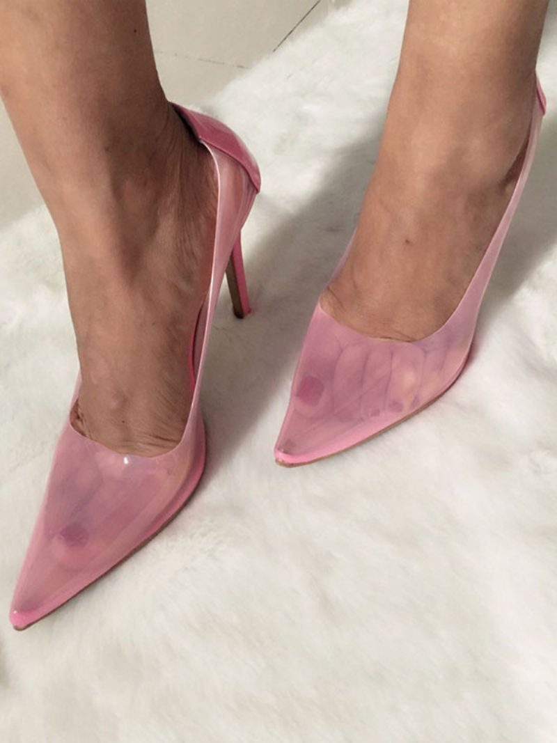 Transparente Damen-pumps Mit Stiletto-absatz Und Spitzer Zehenpartie Aus Pvc Rosa - Rosa