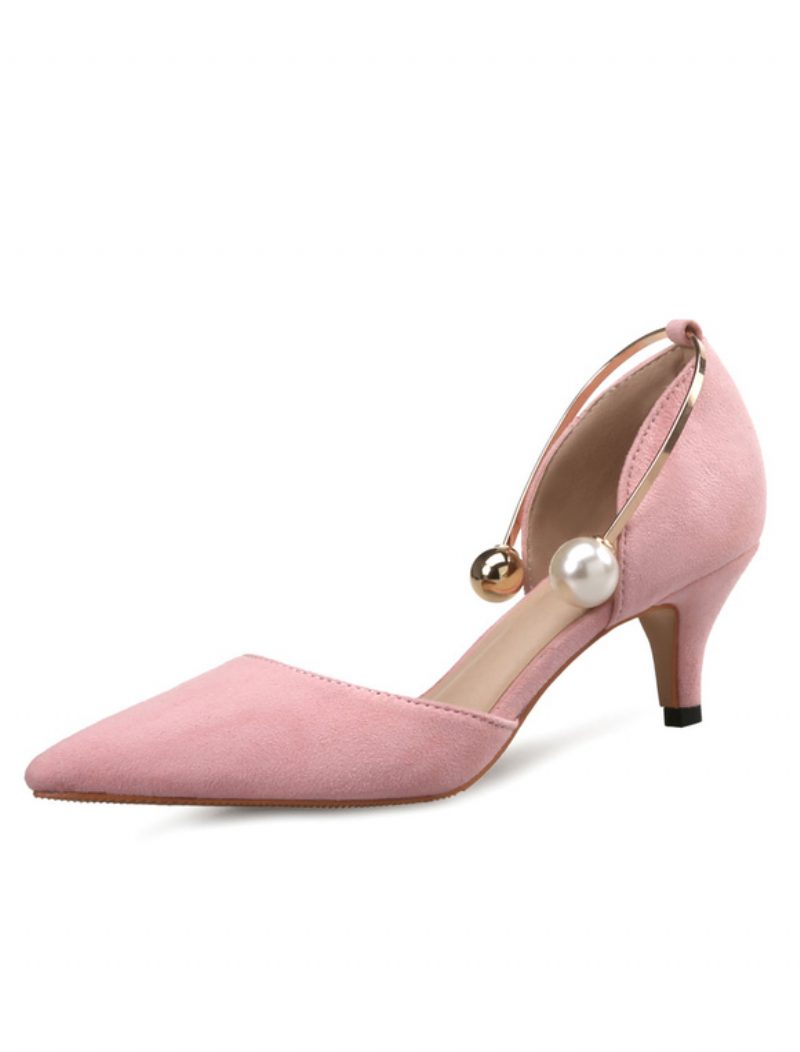 Türkisfarbene Kitten-heel-d'orsay-pumps Mit Perlen Für Damen - Rosa