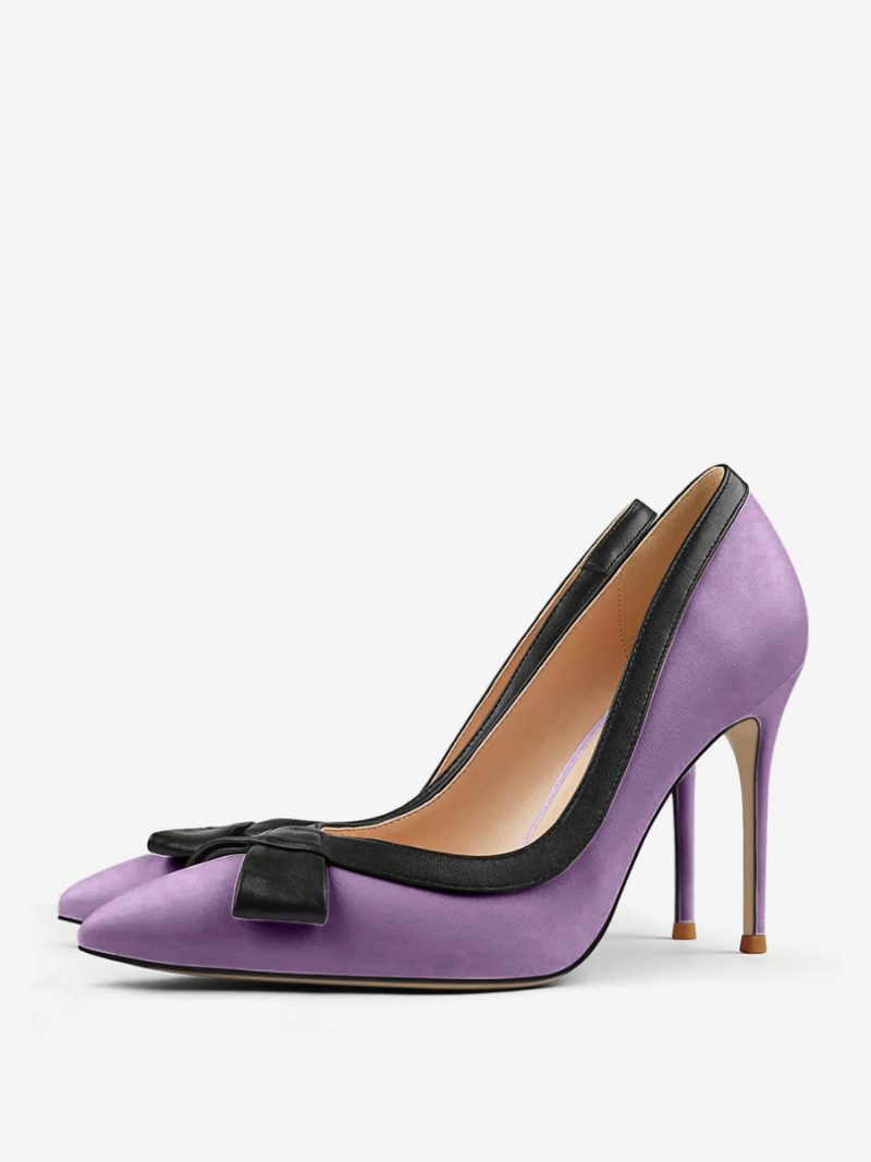 Weiße High Heels Damen Slip-on-schuhe Mit Spitzer Zehenpartie Und Schleife - Violett