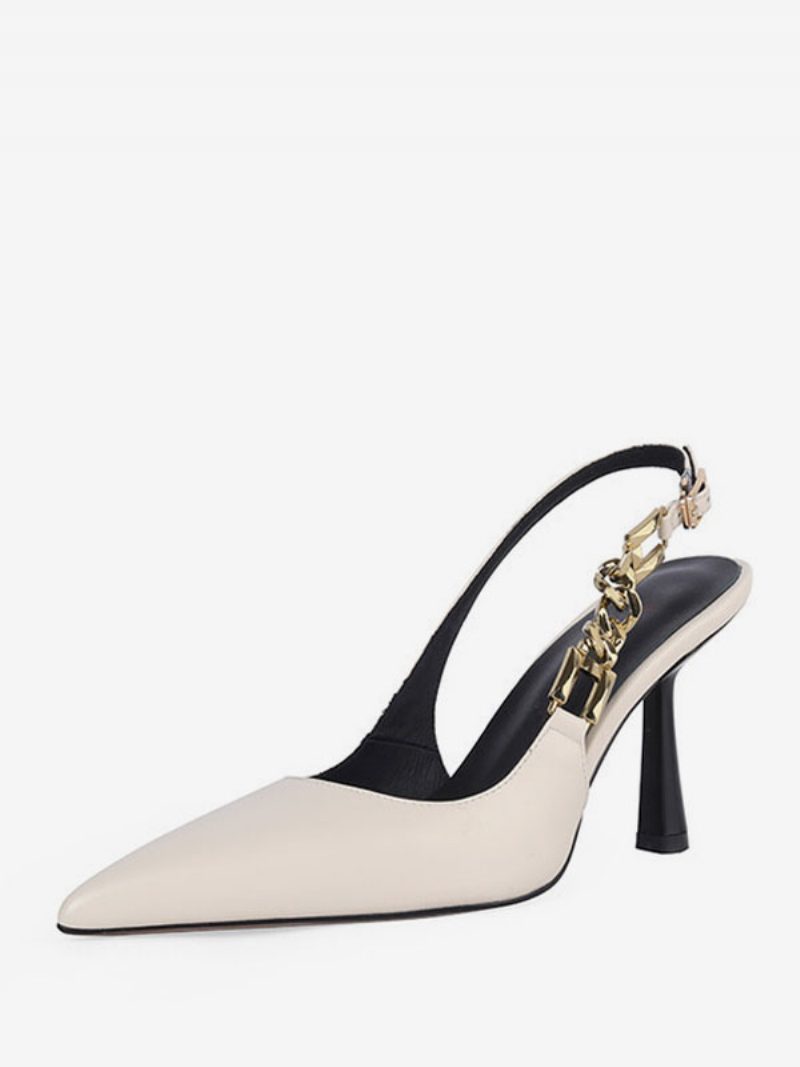 Weiße High Heels Für Damen Mit Spitzer Zehenpartie Und Kettendetail Slingback-pumps - Beige