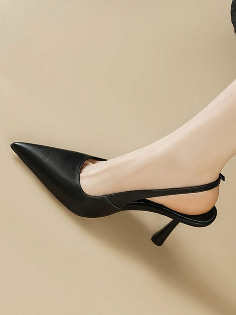 Weiße High Heels Für Damen Mit Spitzer Zehenpartie Und Kettendetail Slingback-pumps - Schwarz