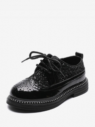 Jungen-kleiderschuhe Brogue-schuhe Schwarz Glitzernd Runde Zehenpartie Schnürung Formelle Party-schuhe