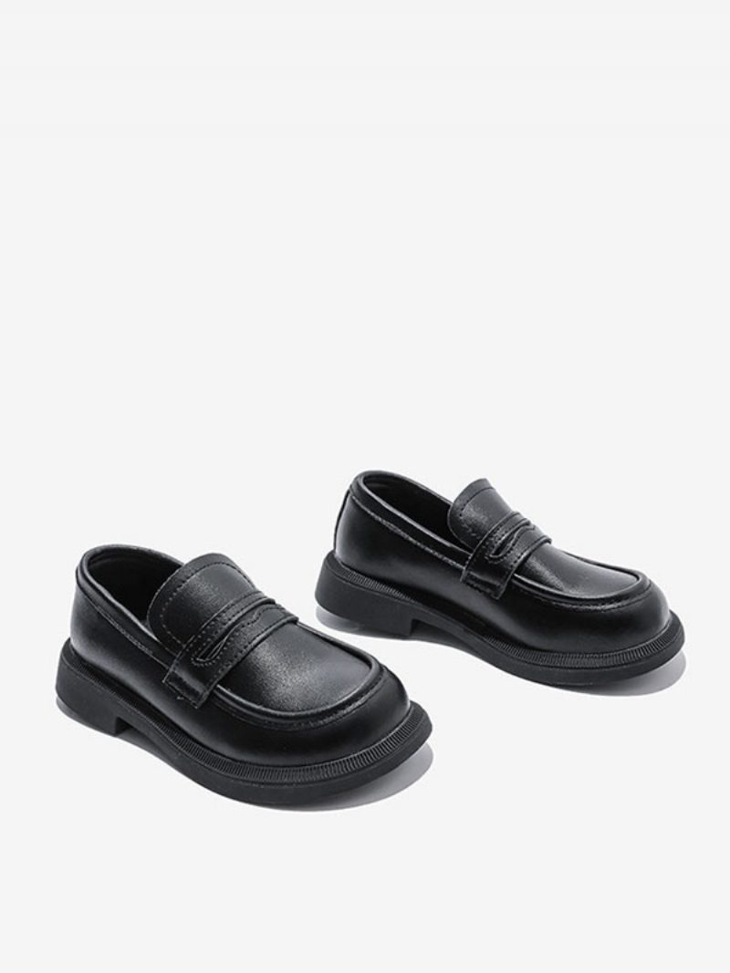 Jungen-loafer-schuhe Weiße Runde Zehen-slipper Lässige Party-schuhe Für Jungen - Schwarz