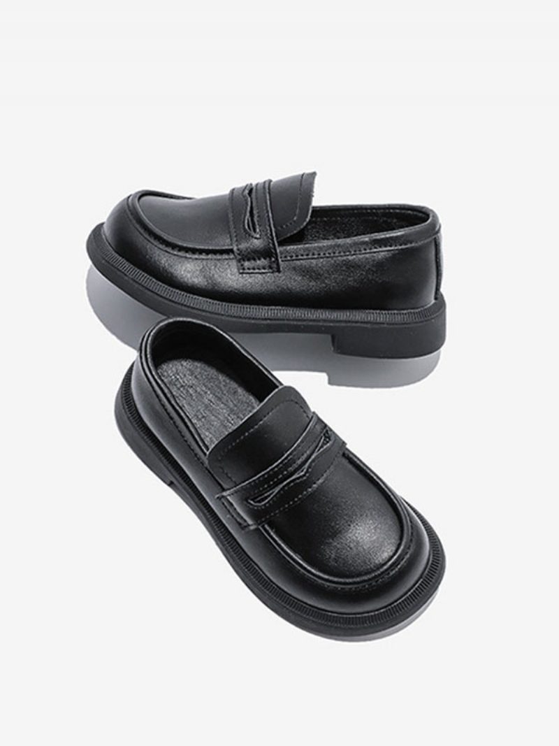 Jungen-loafer-schuhe Weiße Runde Zehen-slipper Lässige Party-schuhe Für Jungen - Schwarz