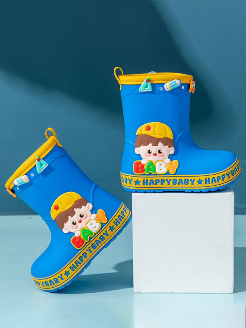 Kinderschuhe Hübscher Pu-leder-aufdruck Mit Geprägten Cartoon-figuren - Blau