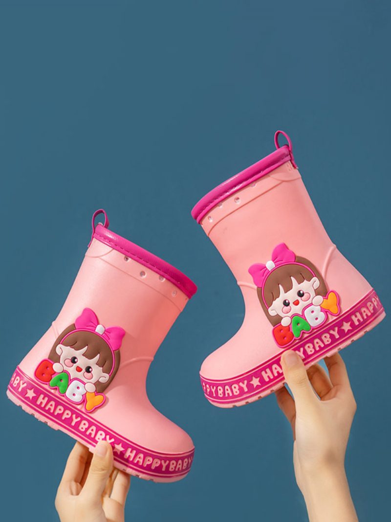 Kinderschuhe Hübscher Pu-leder-aufdruck Mit Geprägten Cartoon-figuren - Rosa