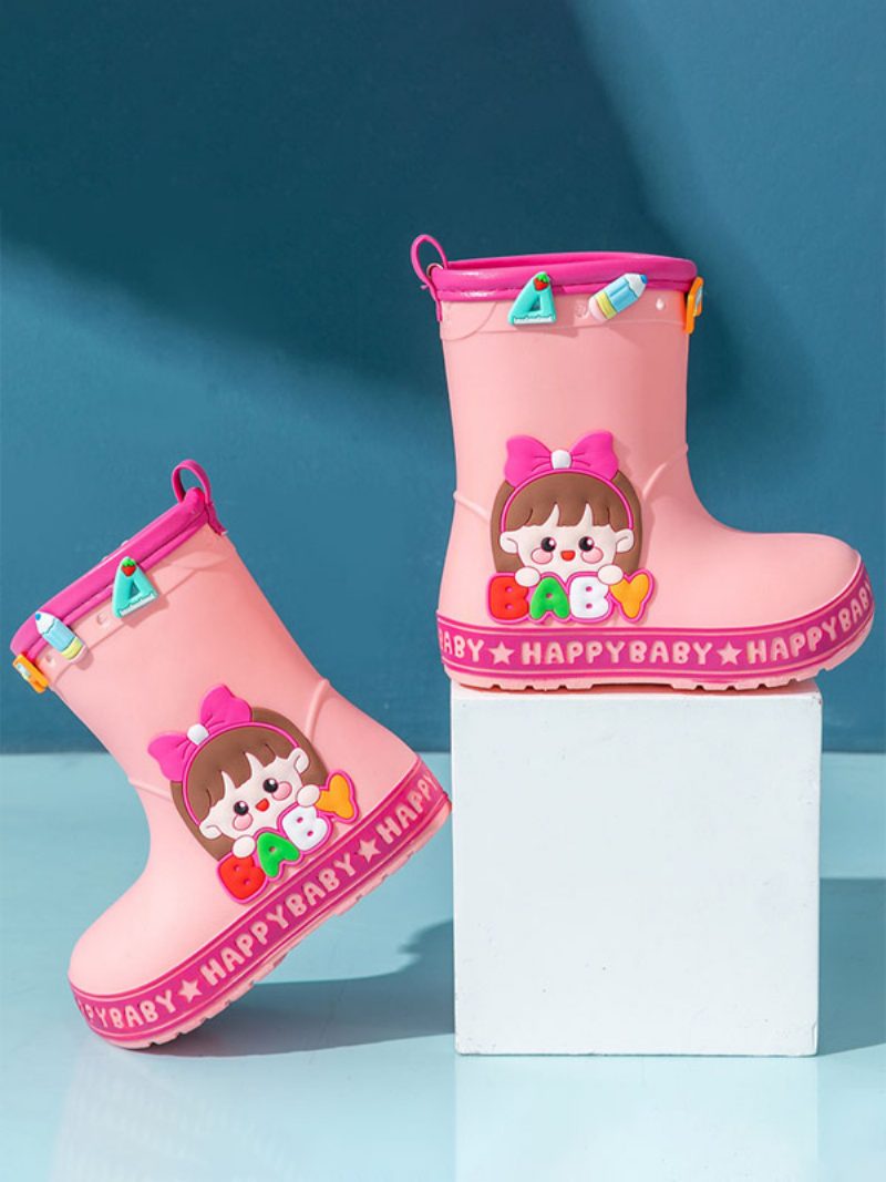 Kinderschuhe Hübscher Pu-leder-aufdruck Mit Geprägten Cartoon-figuren - Rosa