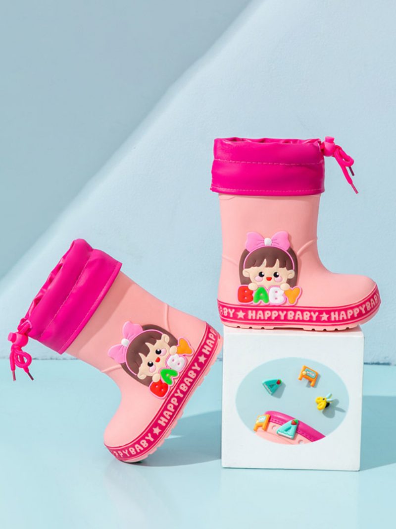 Kinderschuhe Hübscher Pu-leder-aufdruck Mit Geprägten Cartoon-figuren - Rosa