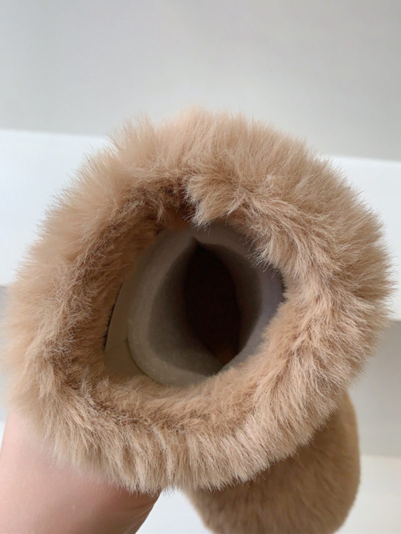 Kinderschuhe Trendige Winterstiefel Aus Strickwolle Mit Kunstfell - Hellbraun